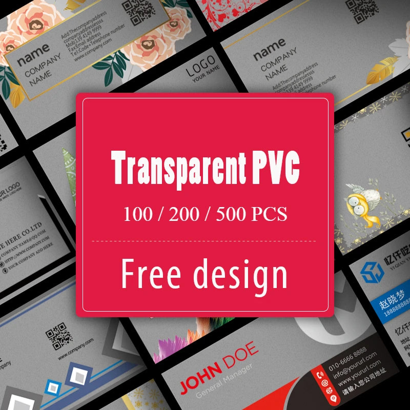 100/200/500 PCS Transparent PVC Business Cards – Custom Logo, Colorful Printing, Personalized Thank You Cards 0.38mm