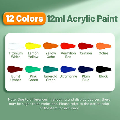 Vibrant Acrylic Paint Set – 12/18/24/36 Colors (12ml) for Paper, Wood, Canvas, Rock, Ceramic, Clothes & DIY Art