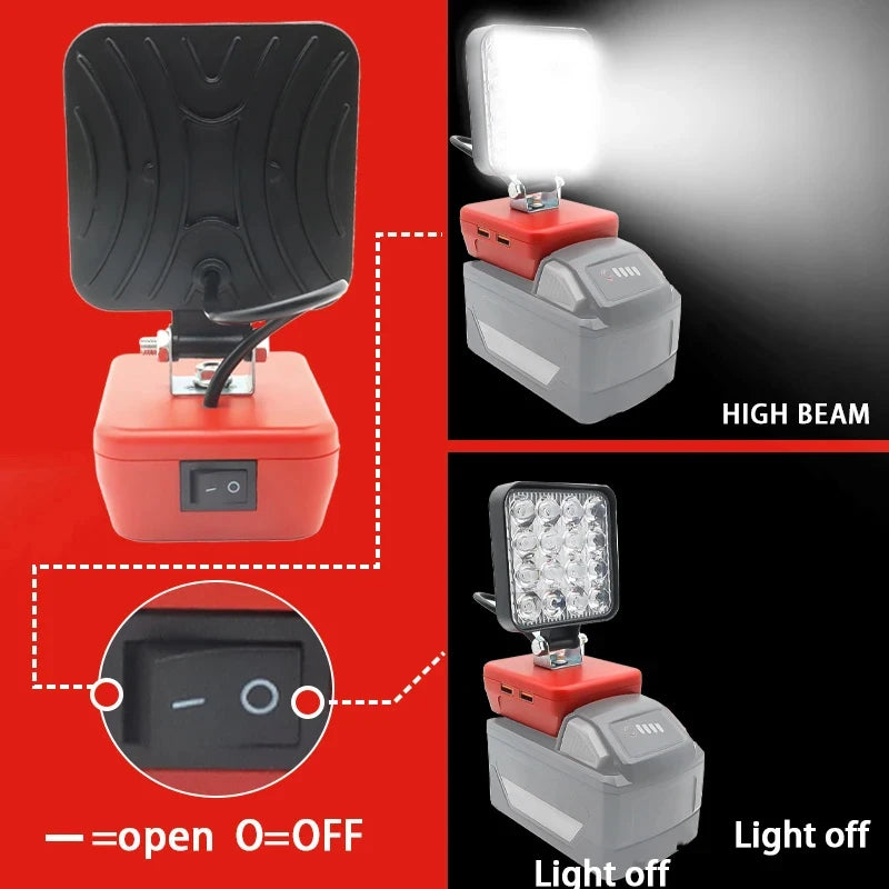 LED Spotlight for 18V Battery – Compatible with Dewalt, Milwaukee, Makita & Bosch, Outdoor Work, Fishing & Emergency Handheld Tool Lamp