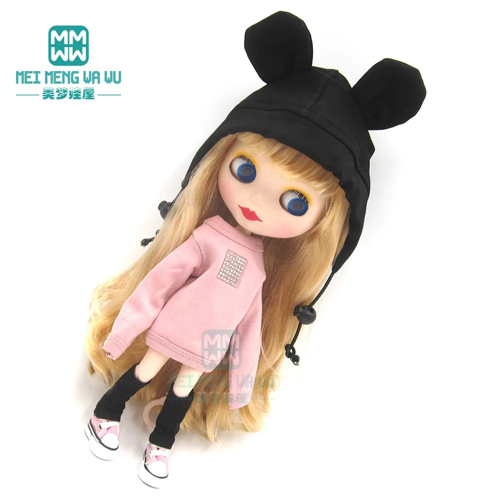 Blythe Doll Accessories Set – Fashion Sweatshirt, Shoe Covers & Sneakers for Blythe & Azone Dolls, Christmas Gift