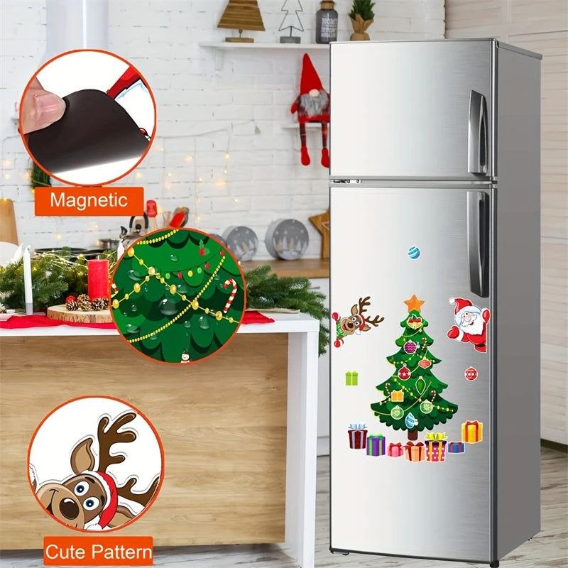 Magnetic Christmas Tree Fridge Decor – Santa & Reindeer Holiday Magnets for Refrigerator & Metal Surfaces