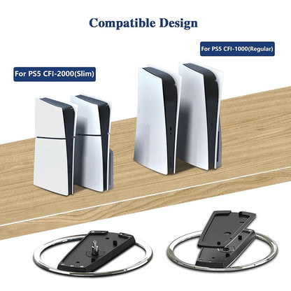 Portable Metal Vertical Stand for PS5 and PS5 Slim - Anti-Slip Base Holder for Digital Disk and Game Console Versions of PlayStation 5