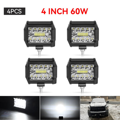 4" / 7" LED Work Light Bar 144W/120W Spot Flood Combo – Off-Road Lighting for Car, Tractor, Boat, Truck, SUV & ATV Repair & Utility Use
