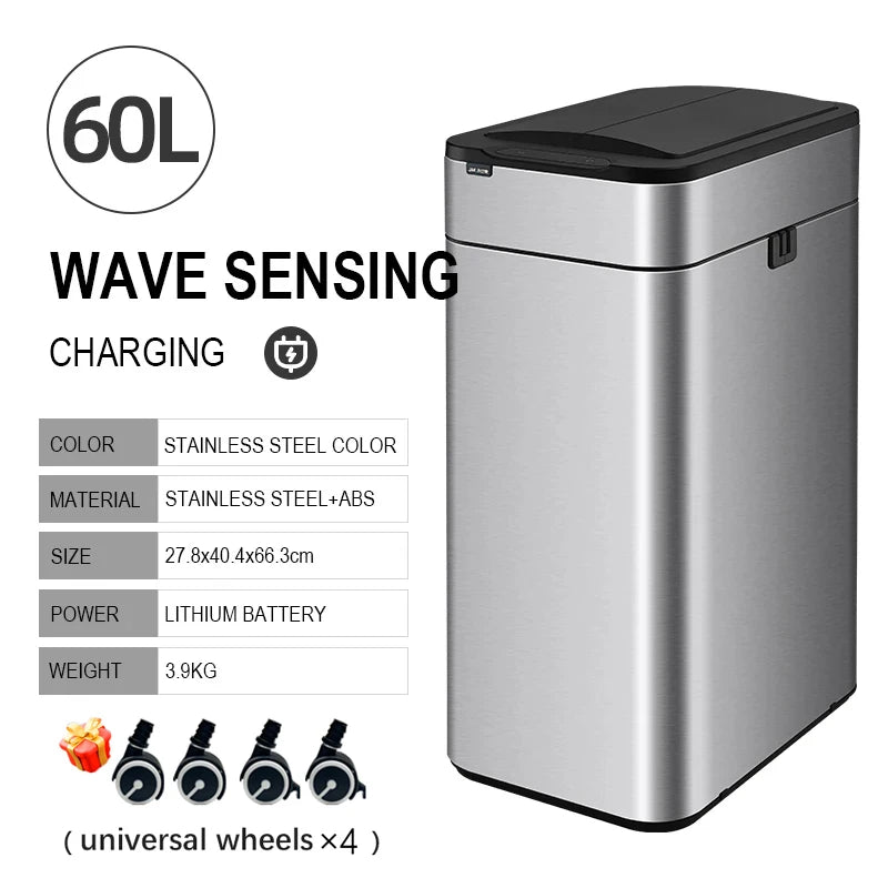 Smart Stainless Steel Trash Can – Automatic Wastebin for Kitchen & Home, 20-60L Large Capacity Garbage Bin