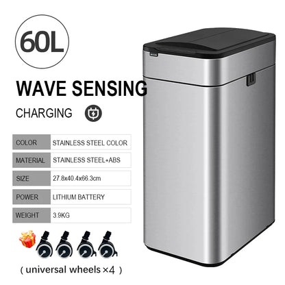 Smart Stainless Steel Trash Can – Automatic Wastebin for Kitchen & Home, 20-60L Large Capacity Garbage Bin