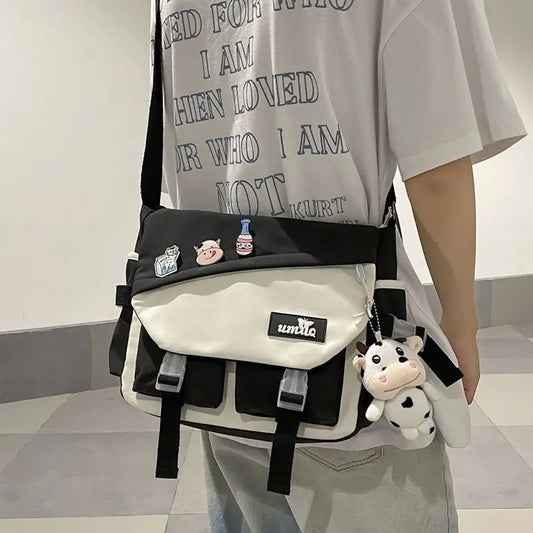 Large Capacity Nylon Crossbody Messenger Bag – Casual Shoulder School Bag for Teens, Students & Everyday Use