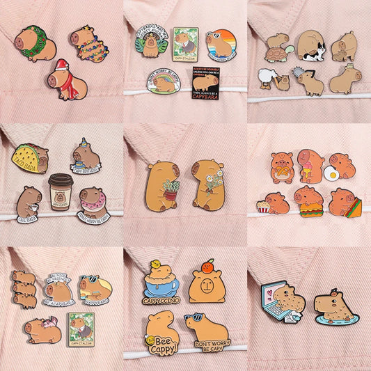 Capybara Hippo Enamel Pin Set - 3-6PCS Cute Cartoon Animal Brooch Lapel Badges for Gifts, Accessories & Collectors
