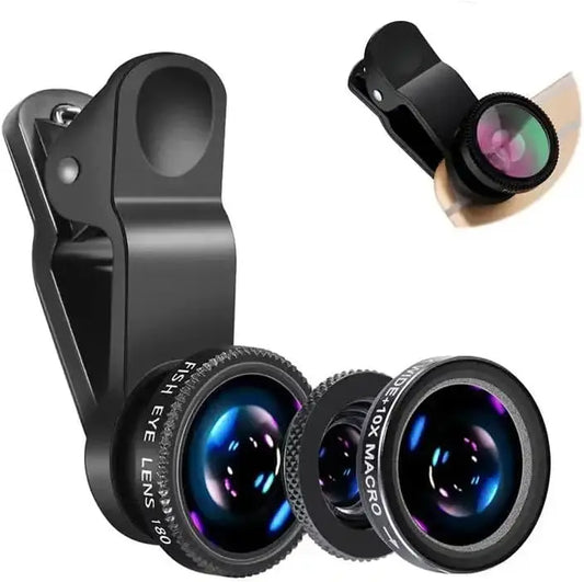 3-in-1 Fisheye Wide Angle Smartphone Camera Lens - Clip-On Macro & Zoom Lens for iPhone Xiaomi Redmi