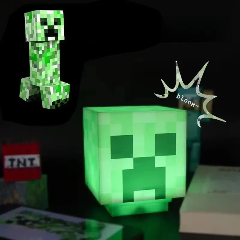 MC Game LED Creeper Night Lamp – Creative Block Button Light for Bedroom, Desk, and Bedside Decoration