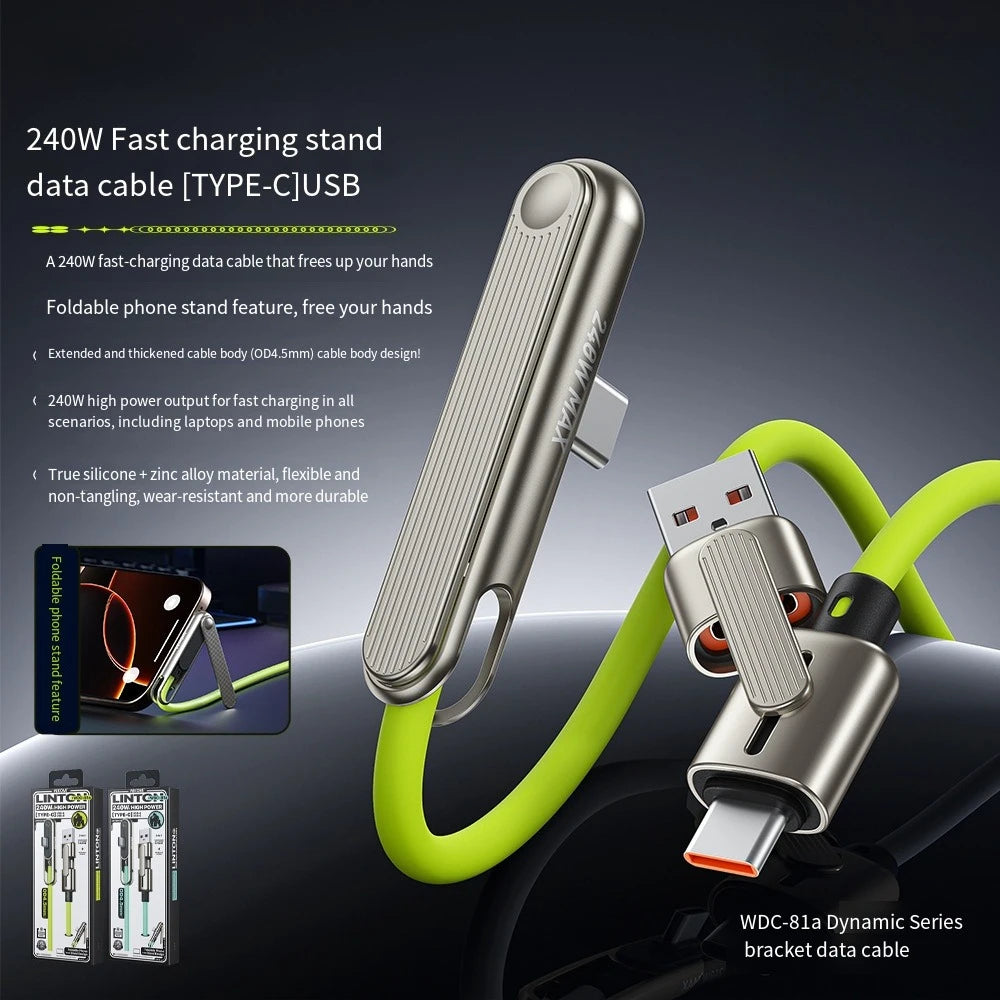 240W USB-C Charging Cable - Foldable Built-In Holder for iPhone 16/17, Samsung & Xiaomi