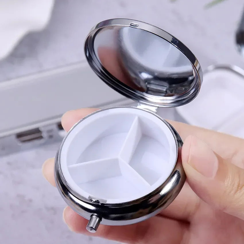 Portable Metal Pill Box - Travel Medicine Organizer with Pill Splitter & Compact Storage Case