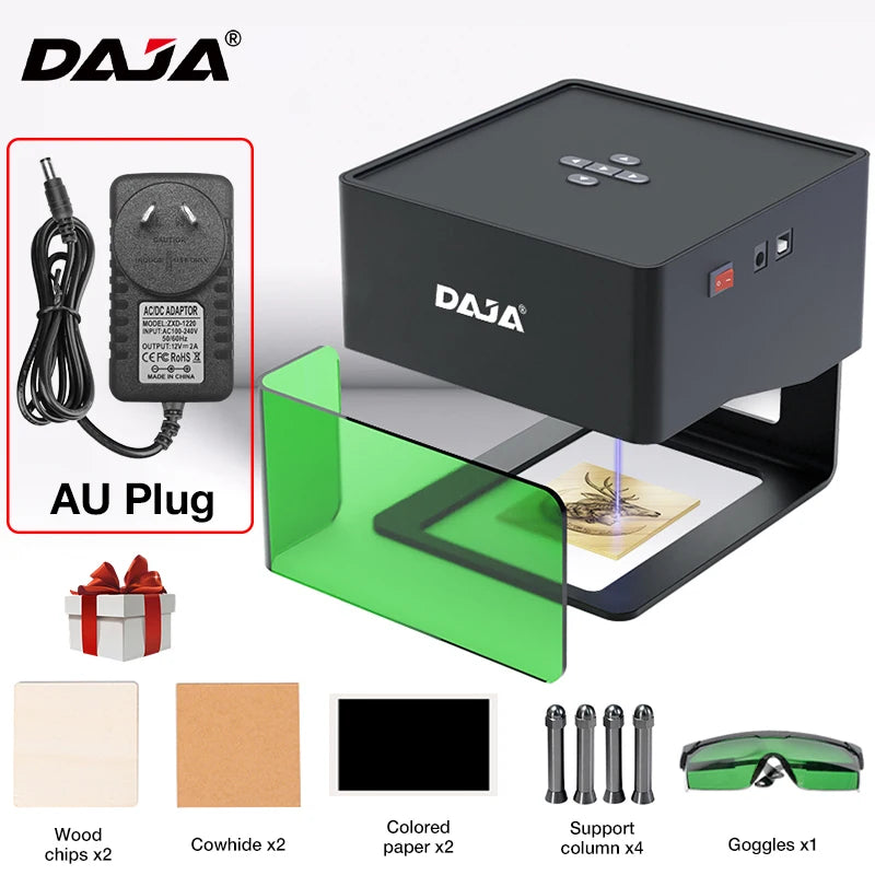 DAJA DJ6 Mini Portable Laser Engraver – DIY Bluetooth CNC Engraving Machine for Wood, Leather, Plastic, Paper & Metal Dog Tags, Logo Printing Tool