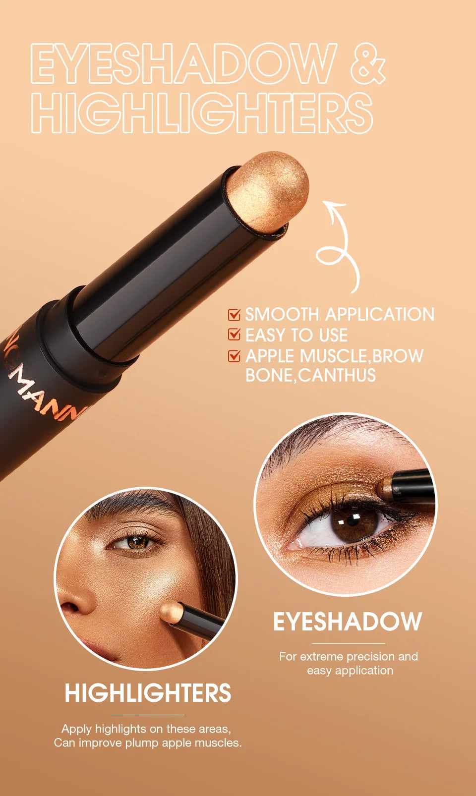 LANGMANNI 16-Color Pearl Waterproof Eyeshadow Stick – Long-Lasting Color & Face Highlight