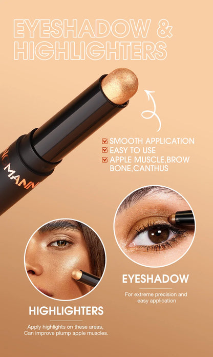 LANGMANNI 16-Color Pearl Waterproof Eyeshadow Stick – Long-Lasting Color & Face Highlight