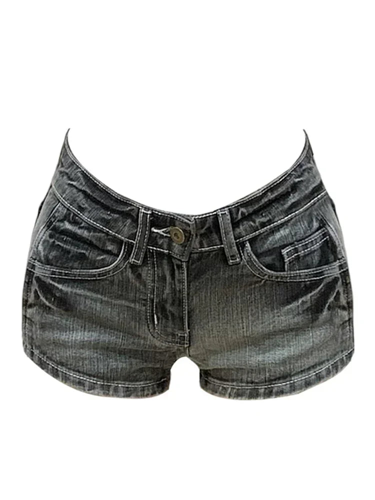 Summer Women’s Y2K Streetwear Gyaru Harajuku Vintage Low Rise 2000s Denim Jean Shorts Hot Pants