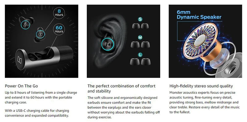 Monster Clarity 101 AirLinks TWS Earbuds | ENC Noise-Cancelling Waterproof Bluetooth Headphones