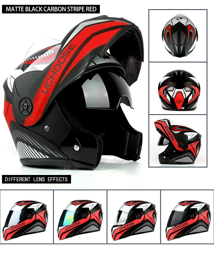 New Full Face Motorcycle Helmet – Racing Helmet with Double Sun Visor & Flip-Up Double Lens for Men & Women, DOT Certified