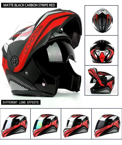 New Full Face Motorcycle Helmet – Racing Helmet with Double Sun Visor & Flip-Up Double Lens for Men & Women, DOT Certified