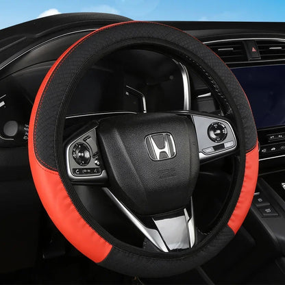 PU Leather Car Steering Wheel Cover — Breathable, Anti-Slip, 37-38cm Universal Car Accessory