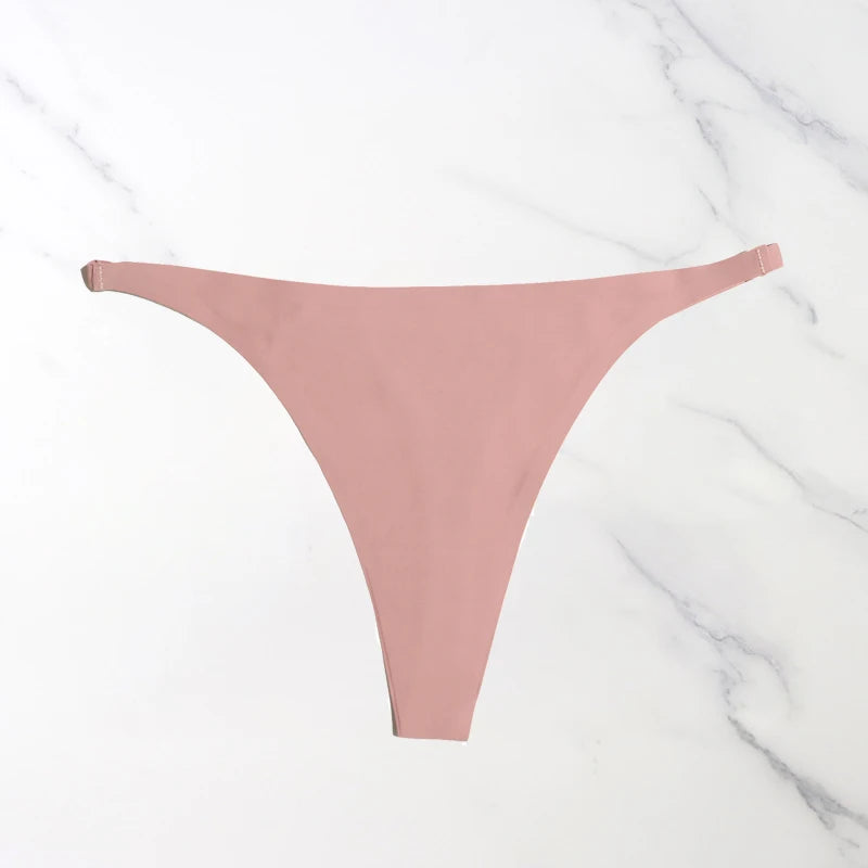 Ice Silk Seamless Thong Panties for Women – Soft Satin Bikini Underwear, Thin Band Tangas Mujer