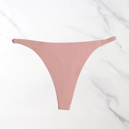 Ice Silk Seamless Thong Panties for Women – Soft Satin Bikini Underwear, Thin Band Tangas Mujer