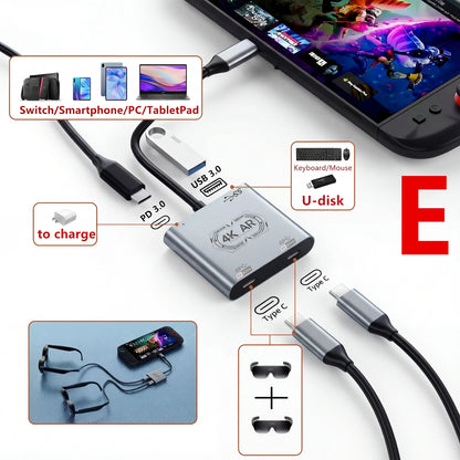 AR Glasses Hub Multi-Device Adapter – USB-C & HDMI Compatible Charging Dock for Xreal Beam, Viture, Rokid Station & RayNeo XR Devices