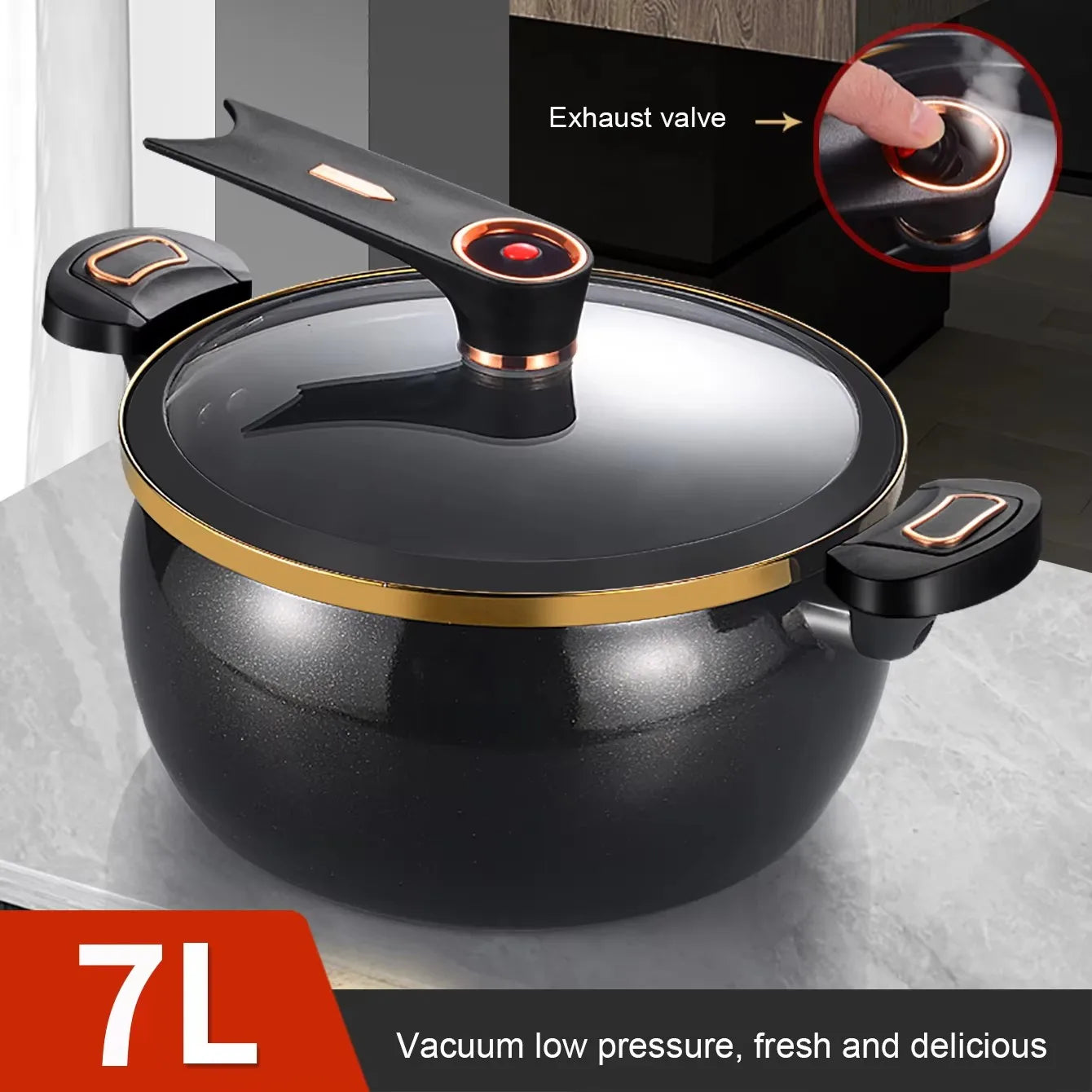 Chubby Micro Pressure Pot - 7L Large Capacity 26cm Non-Stick Multi-Function Stew Pot for Gas & Induction Cookers