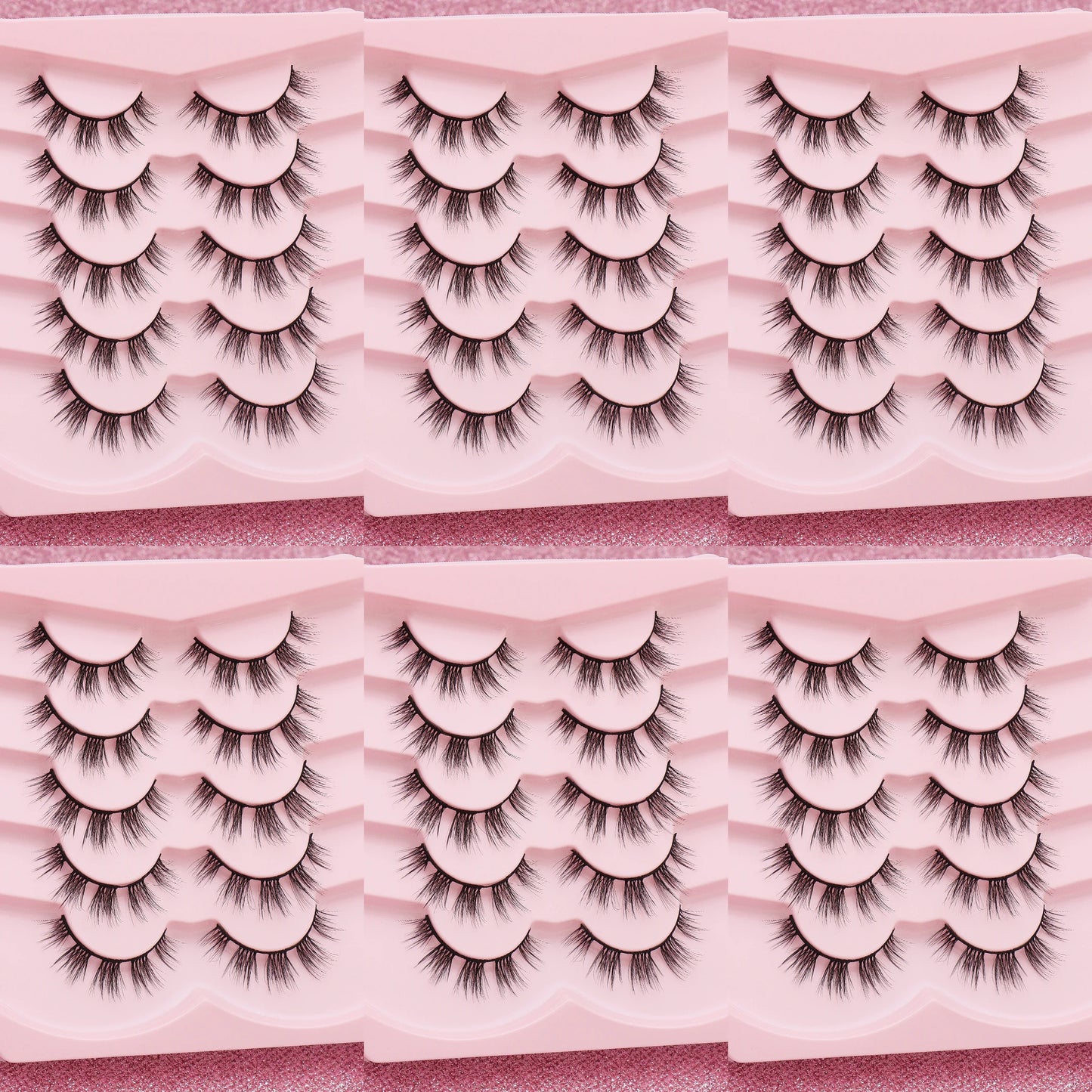 5 Pairs Cat Eye Faux Mink Eyelashes – Winged Long Natural Manga Style False Lashes Makeup Set