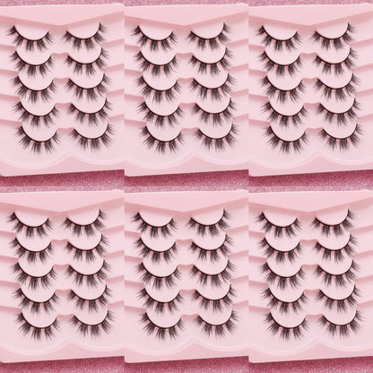 5 Pairs Cat Eye Faux Mink Eyelashes – Winged Long Natural Manga Style False Lashes Makeup Set