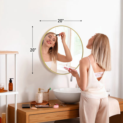 Large 30" Round Wall Mirror – Gold Matte Metal Frame Vanity Mirror with Tempered Glass for Bedroom & Living Room