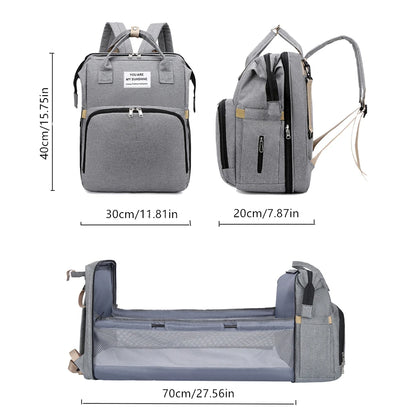 Foldable Diaper Bag with Changing Station – Large Capacity Mommy Backpack with Insulated Pocket, Multifunctional Baby Travel Bag with Bed & Double Shoulder Straps