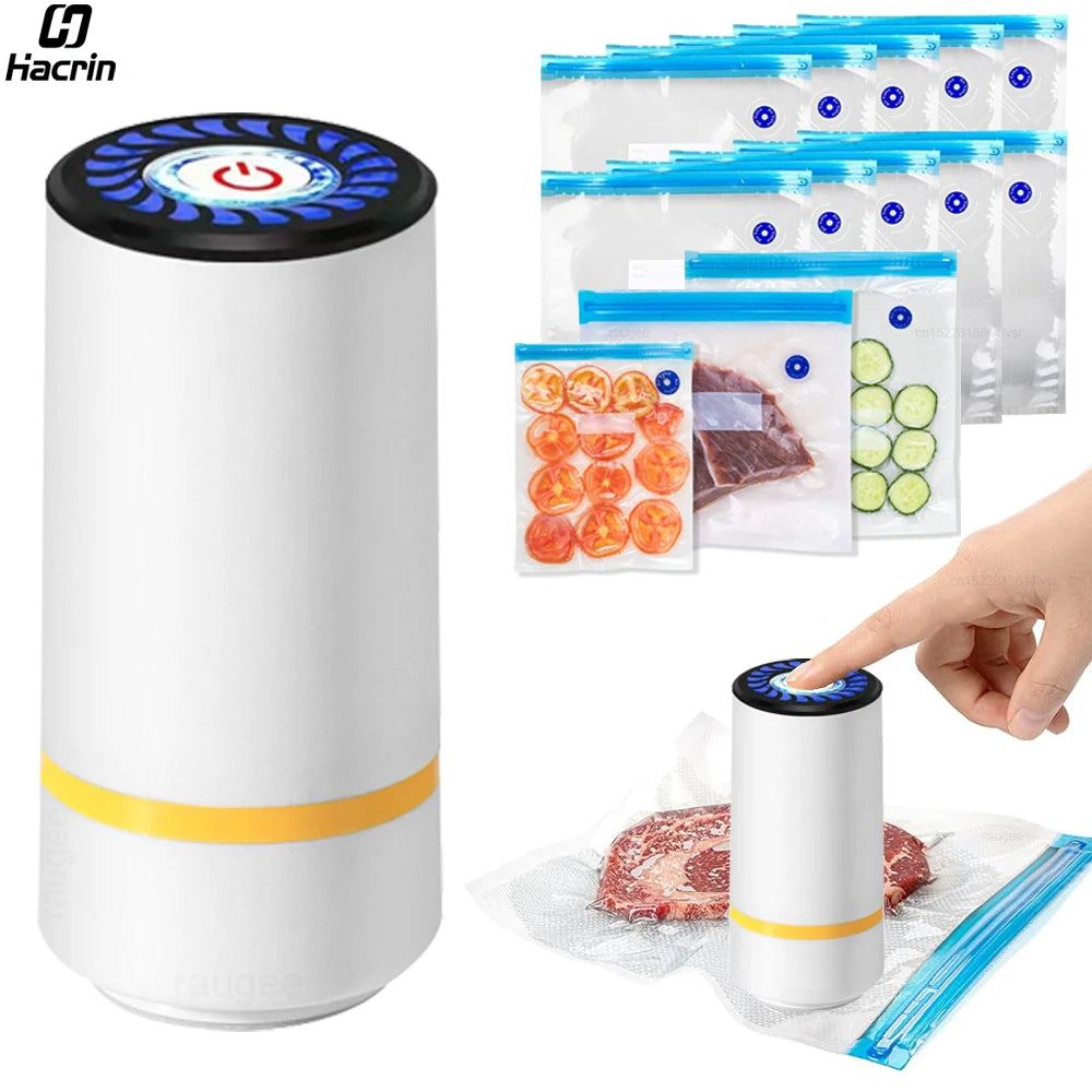 Portable Electric Vacuum Sealer Pump with Reusable BPA-Free Zipper Vacuum Bags – Handheld Food Storage Sealing Kit