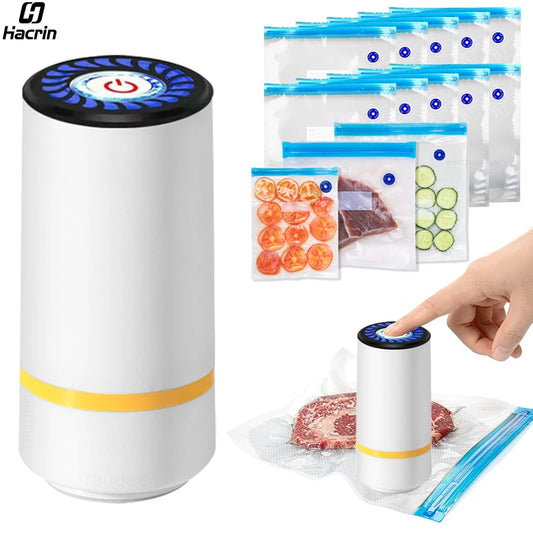 Portable Electric Vacuum Sealer Pump with Reusable BPA-Free Zipper Vacuum Bags – Handheld Food Storage Sealing Kit