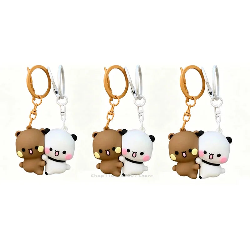 Cute Bubu Dudu Panda Magnetic Keychain - Cartoon Couple Backpack Pendant with Toy Figures, Fantasy-Themed Gift Accessories