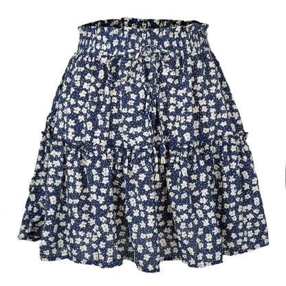 Women’s Floral A-Line Skirt – Summer High Elastic Waist Little Daisy Dress Vestidos LDY-WW4648