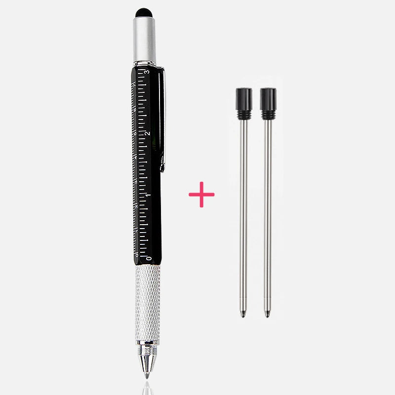 Luxury 6-in-1 Metal Ballpoint Pen — Multifunction with Ruler, Screwdriver, Touchscreen Stylus, and Spirit Level