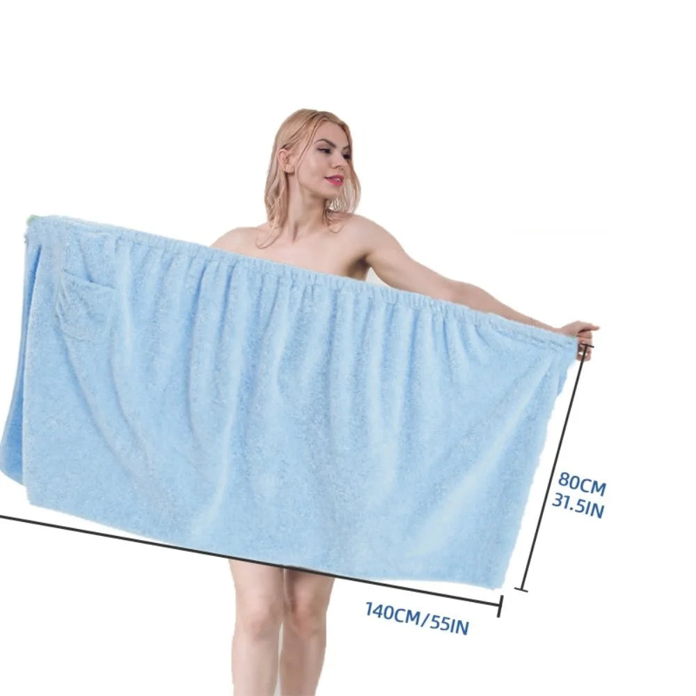 Absorbent Microfiber Bath Wrap Towel — Spa Shower Robe with Elastic Top, Solid Color