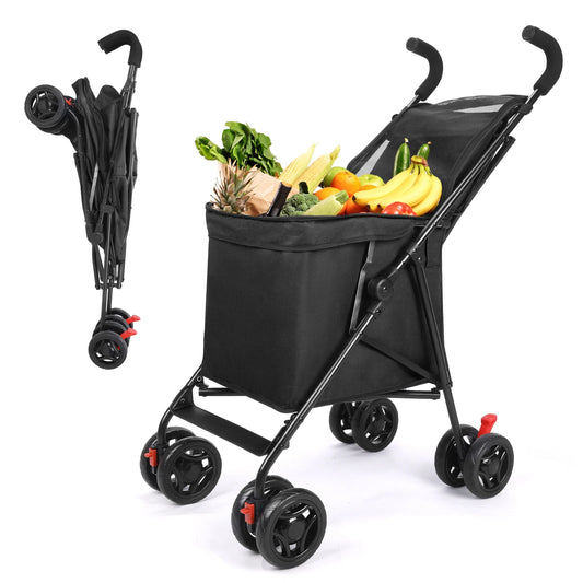 Foldable Utility Shopping Cart - Lightweight Portable Trolley for Market, Picnic & Pet Transport