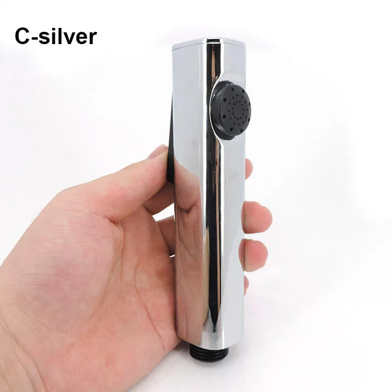 White Silver ABS Toilet Bidet Sprayer - Self-Cleaning Handheld Bathroom Shower Head with Faucet Nozzle, Hose & Holder Set