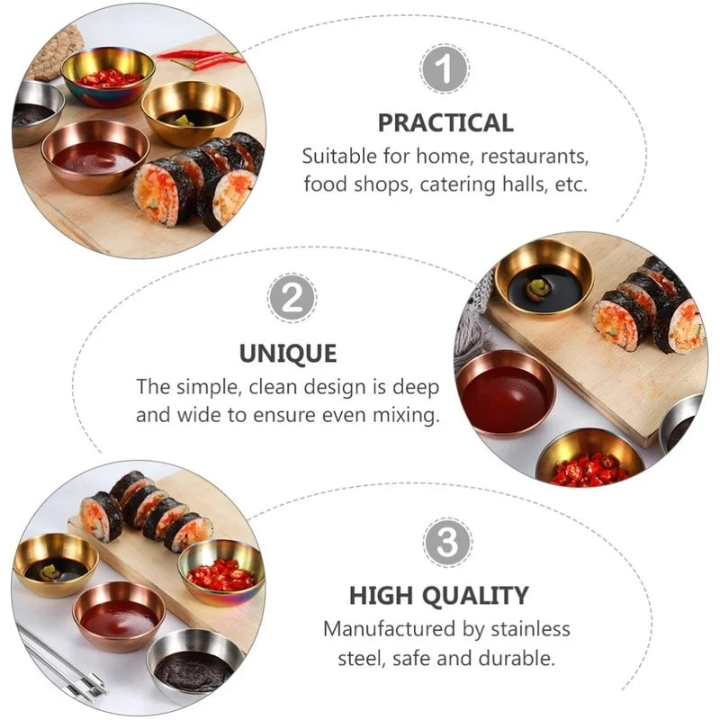 2PCS/4PCS Stainless Steel Golden Sauce Dishes – Appetizer & Seasoning Serving Tray Set for Kitchen Tableware