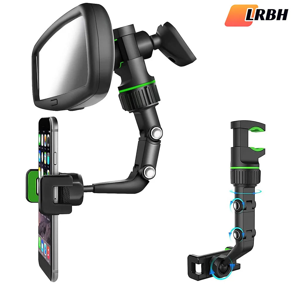 Rearview Mirror Phone Holder - 360° Rotatable Retractable Car Phone Mount for All Vehicles