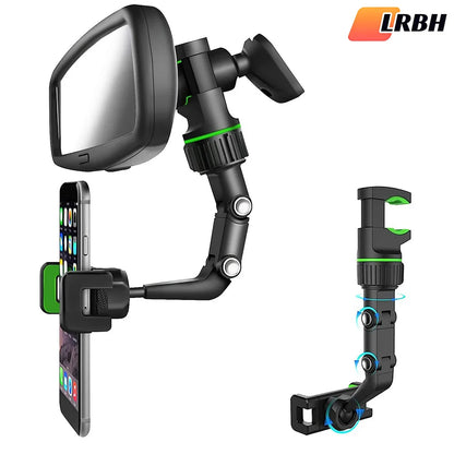 Rearview Mirror Phone Holder - 360° Rotatable Retractable Car Phone Mount for All Vehicles