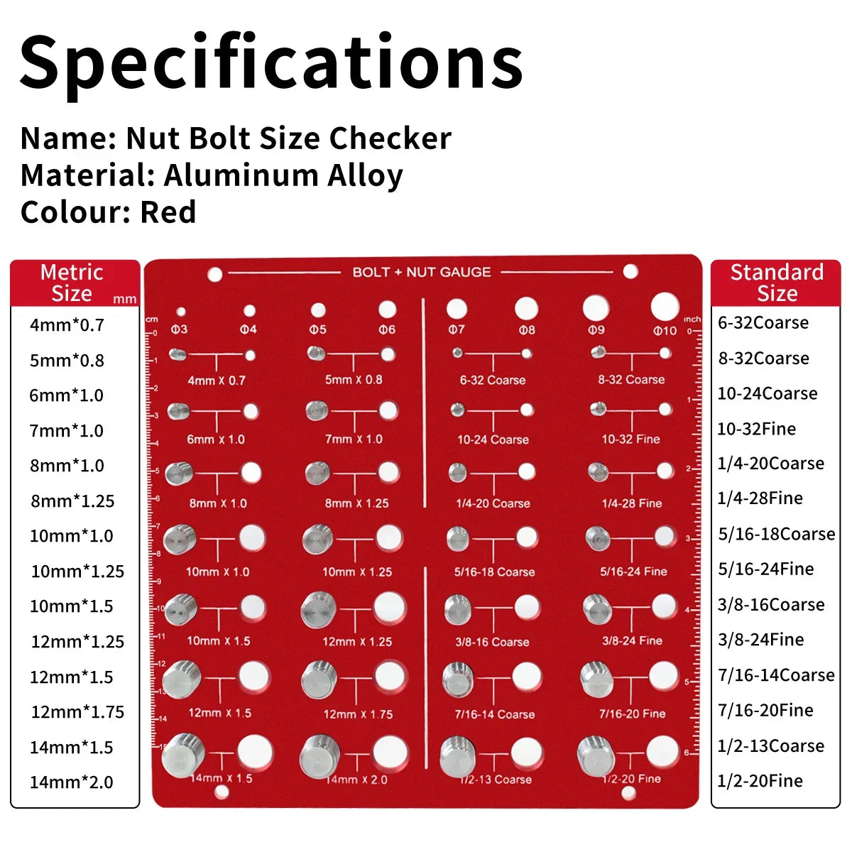 Nut & Bolt Thread Checker - 28 Standard Sizes Thread Identifier Gauge for Screws, Nuts & Bolts