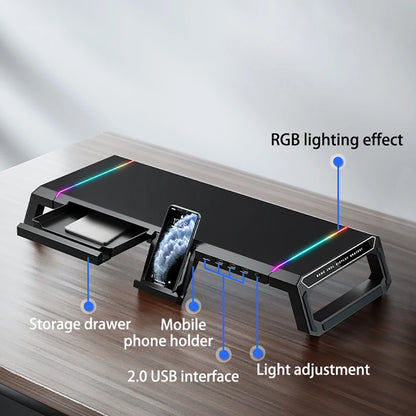 Hot Sell Aluminum PC Monitor Stand with 4 USB Ports & Keyboard Storage – Laptop Stand with USB 3.0 Fast Charging