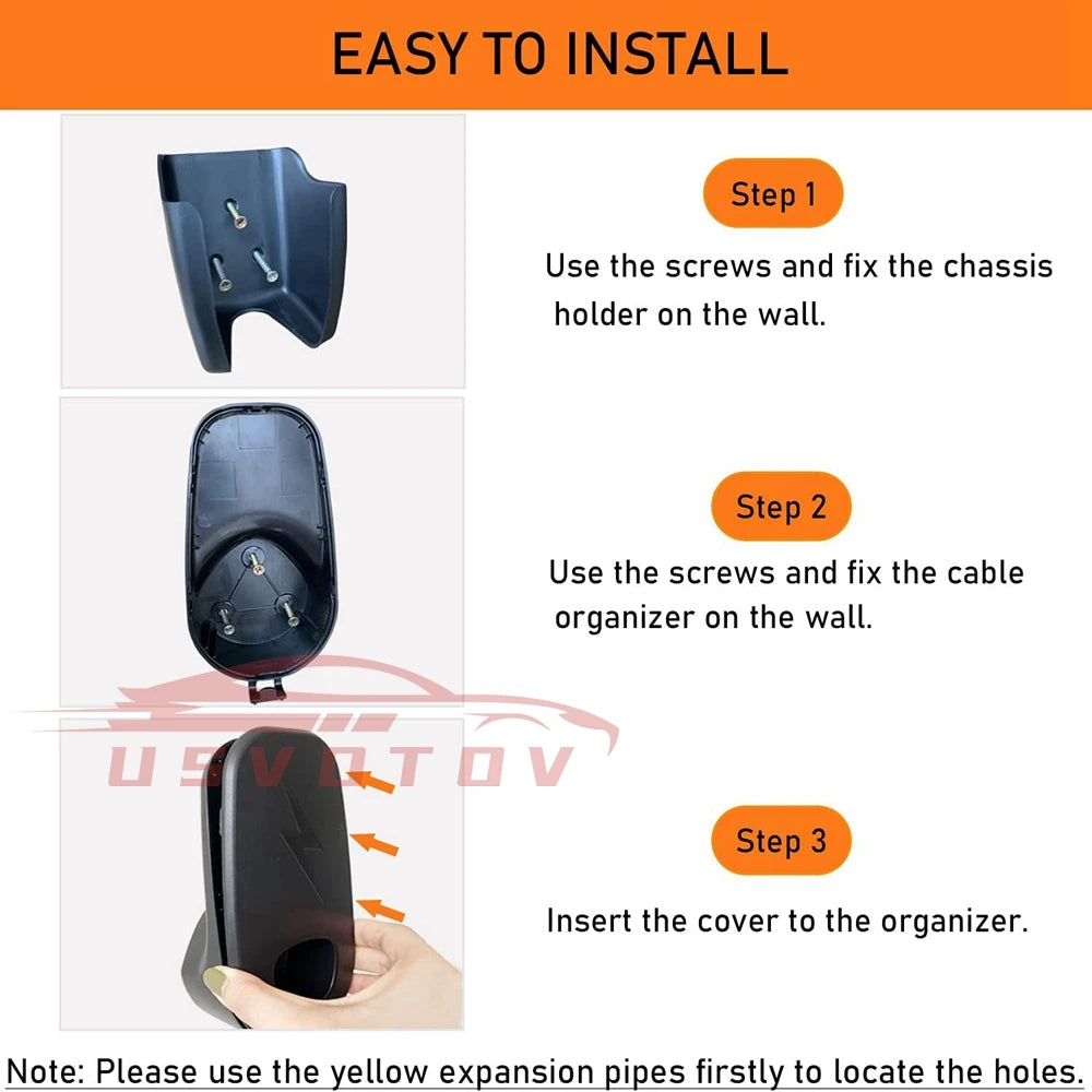 Car Charging Cable Mount for Tesla Model 3/Y/S/X - Wall Mount with Chassis Bracket & Connector Charger Holder