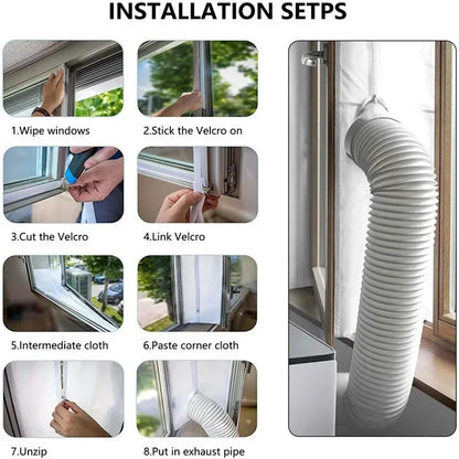 AirLock Portable AC Window Seal Kit 3/4M – Flexible Cloth Sealing Plate with Zip & Adhesive for Air Conditioner Window Vent Kit