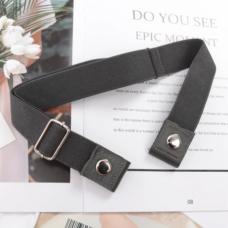 Elastic Buckle-Free Canvas Belt for Women – Stretch Waist Belt for Jeans & Pants, Invisible Lazy Belt