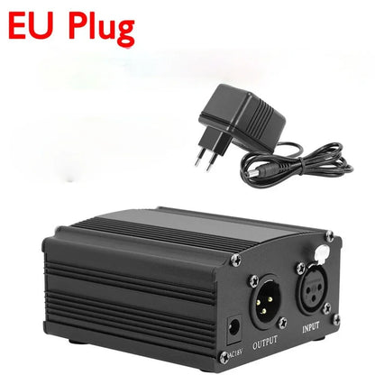 48V Phantom Power Supply Kit - XLR 3-Pin Microphone Cable & Adapter for Condenser Recording Mics