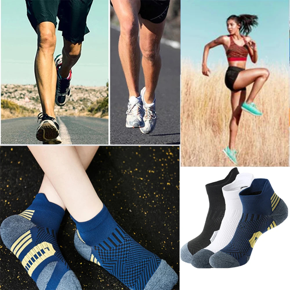 3 Pairs Professional Sports Socks – Non-Slip Towel Bottom Running Socks for Men & Women, Breathable Quick-Dry Basketball Training Ankle Sox