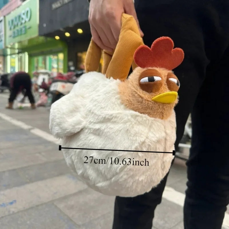 Fur Chicken Plush Bag – Funny Ugly Hen Shaped Handbag, Kawaii Satchel Purse with Pendant Keychain for Women Birthday Gifts